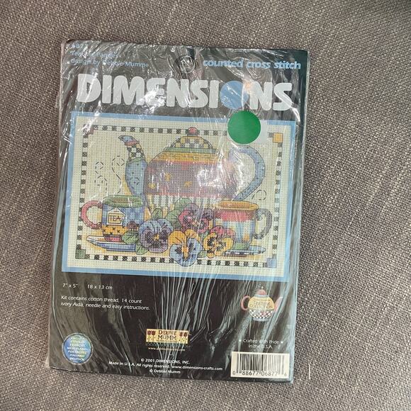 Dimensions Other - Dimensions Counted Cross Stitch 6877 Teatime Pansies 7 X 5 New